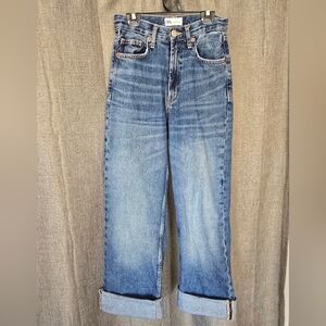 Zara Straight Leg Cuffed Blue Jeans Size 0 (24×27)